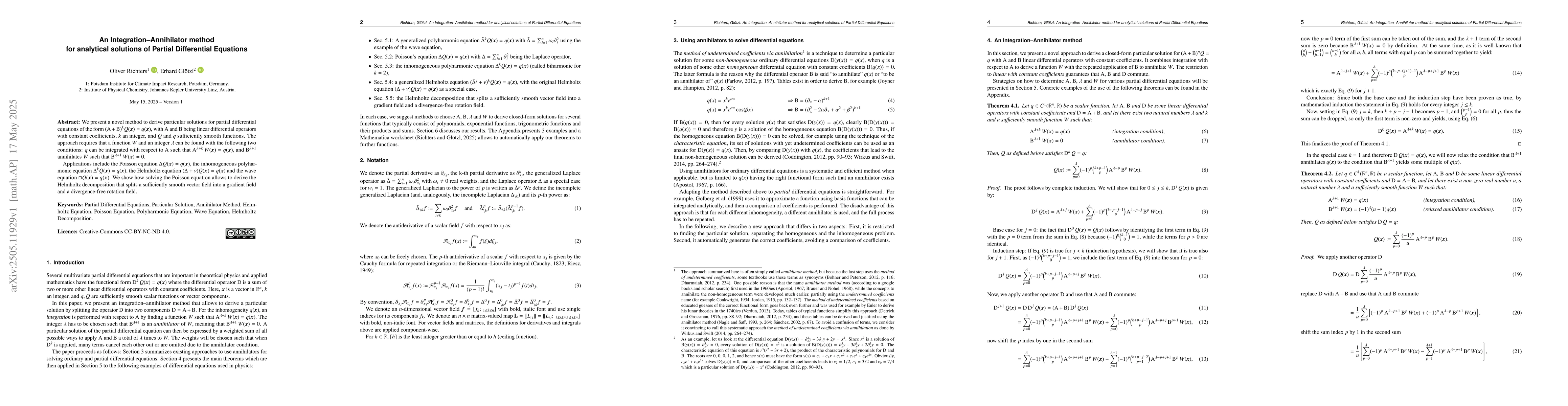 Thumbnail for An Integration--Annihilator method for analytical solutions of Partial
  Differential Equations