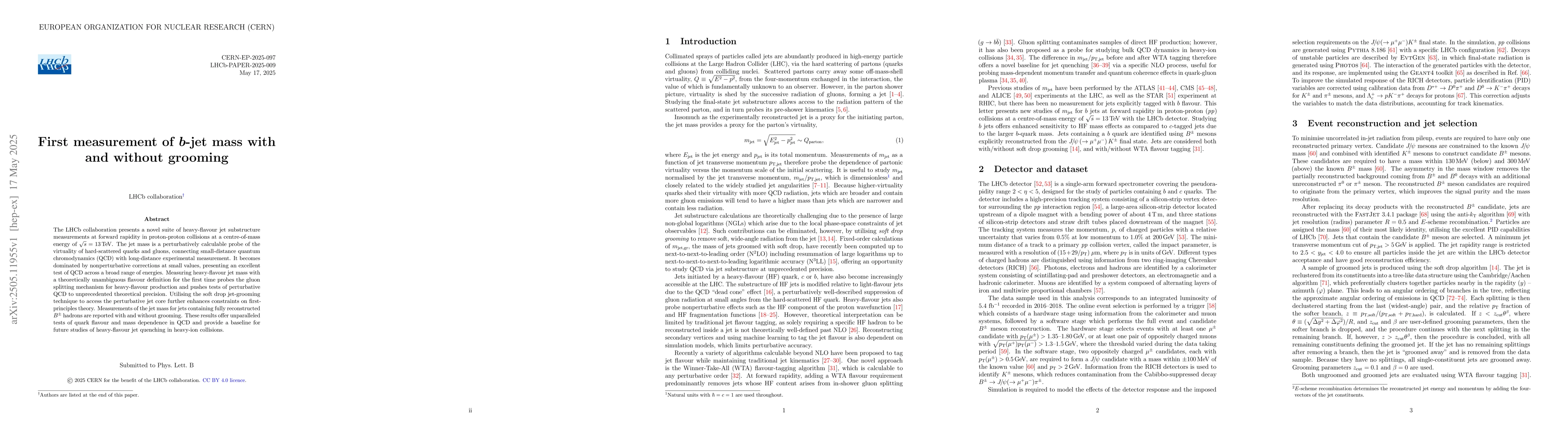 Thumbnail for First measurement of $b$-jet mass with and without grooming
