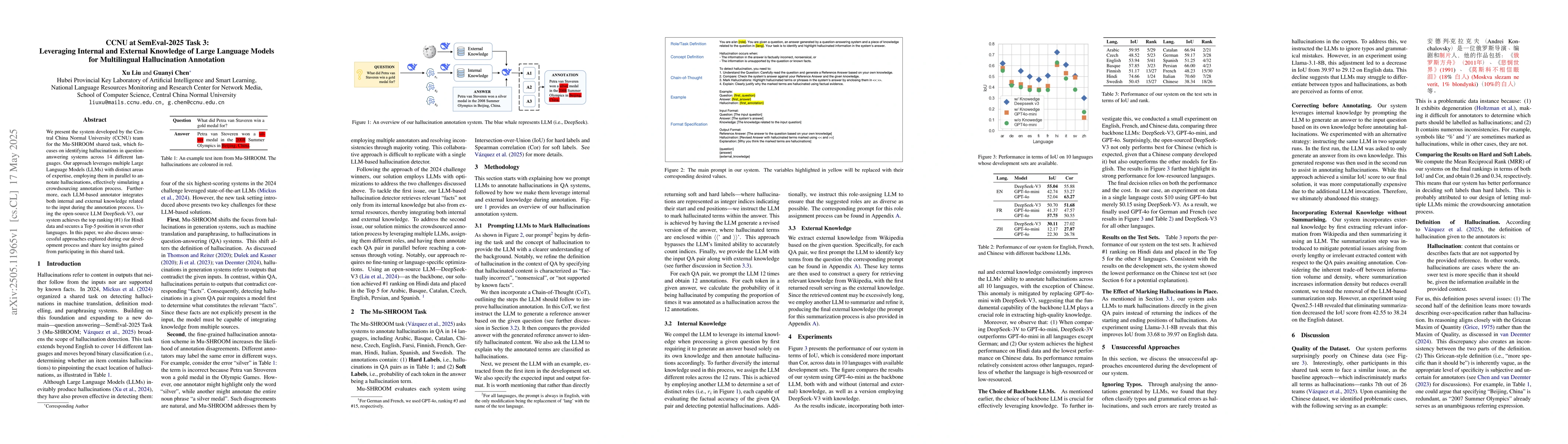 Thumbnail for CCNU at SemEval-2025 Task 3: Leveraging Internal and External Knowledge
  of Large Language Models for Multilingual Hallucination Annotation
