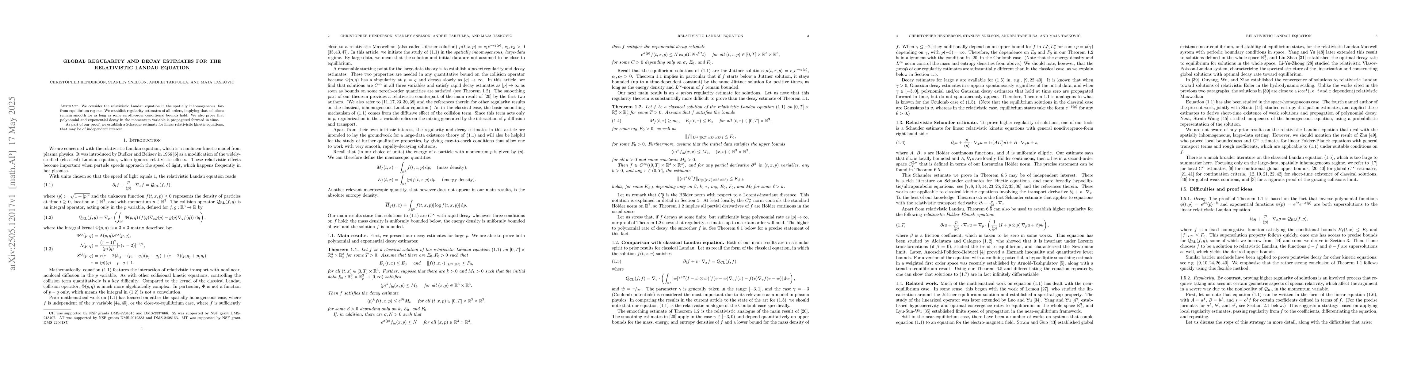 Thumbnail for Global regularity and decay estimates for the relativistic Landau
  equation