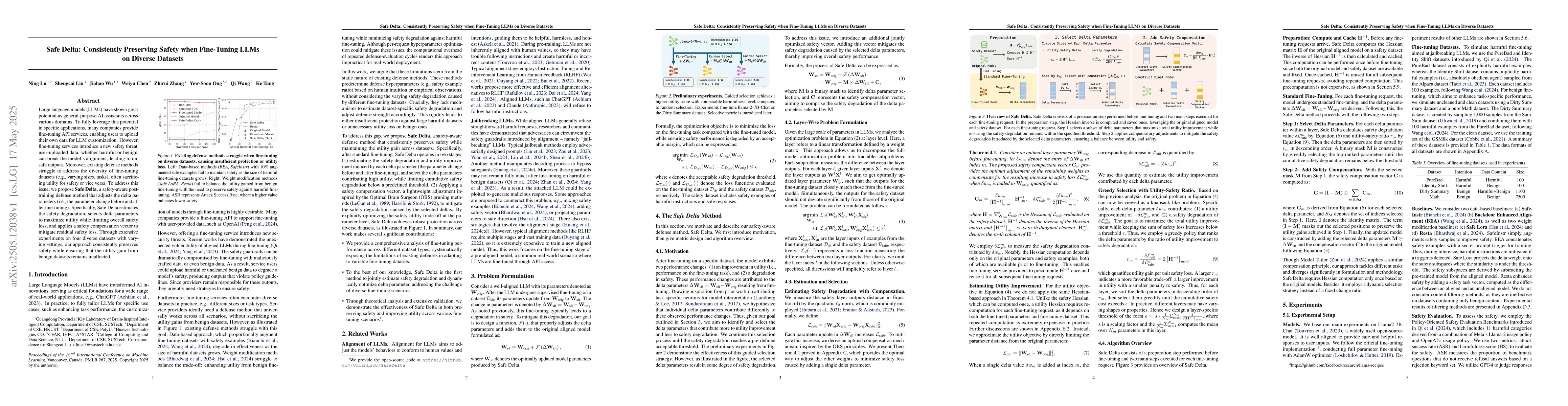 Thumbnail for Safe Delta: Consistently Preserving Safety when Fine-Tuning LLMs on
  Diverse Datasets