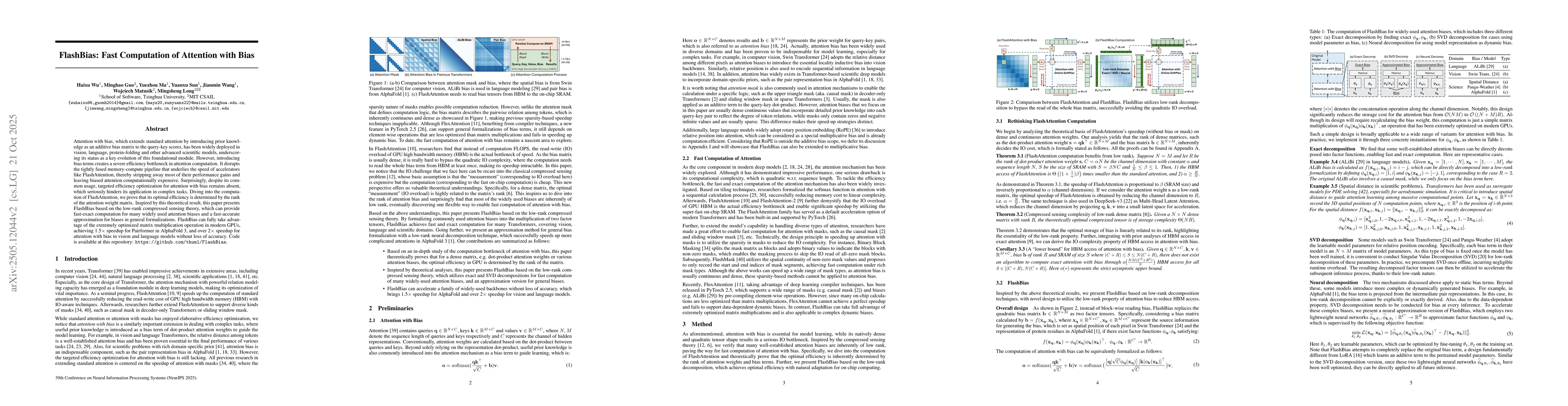 Thumbnail for FlashBias: Fast Computation of Attention with Bias