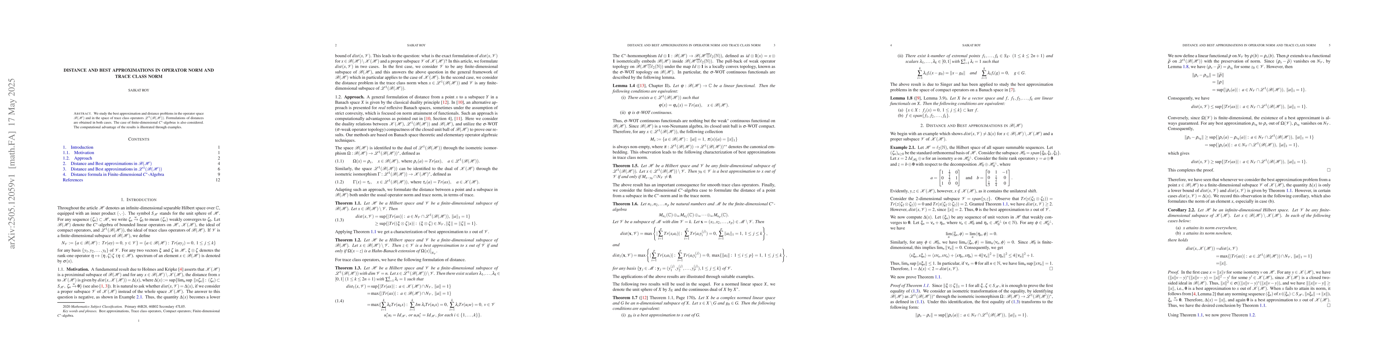 Thumbnail for Distance and best approximations in operator norm and trace class norm