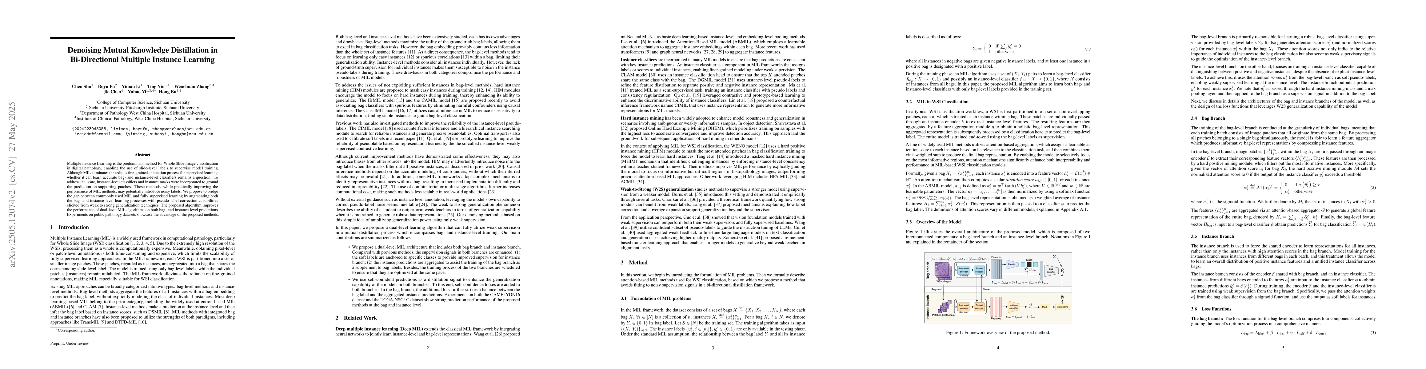 Thumbnail for Denoising Mutual Knowledge Distillation in Bi-Directional Multiple
  Instance Learning