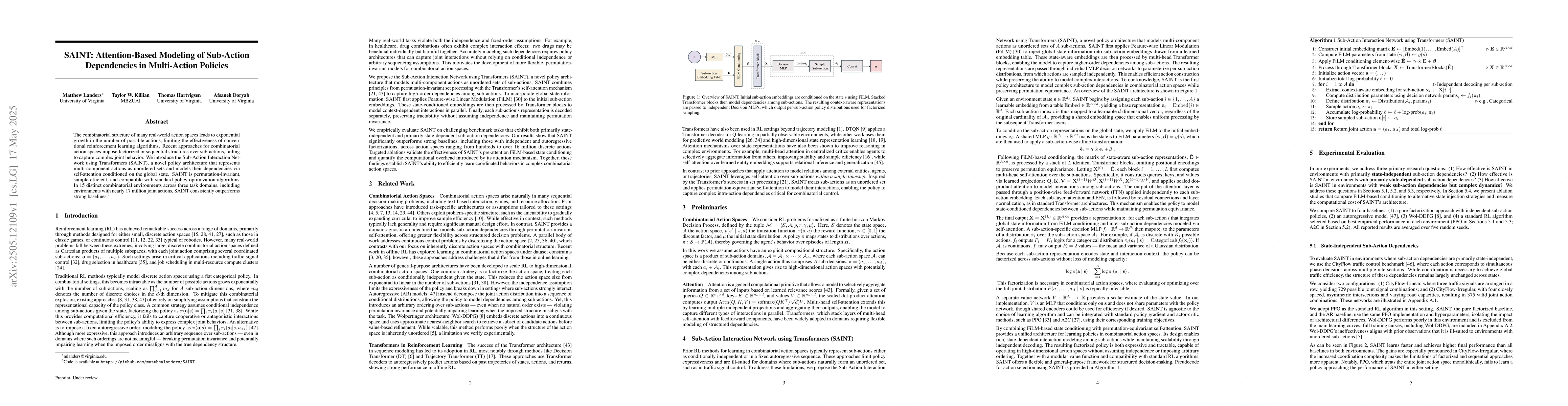 Thumbnail for SAINT: Attention-Based Modeling of Sub-Action Dependencies in
  Multi-Action Policies