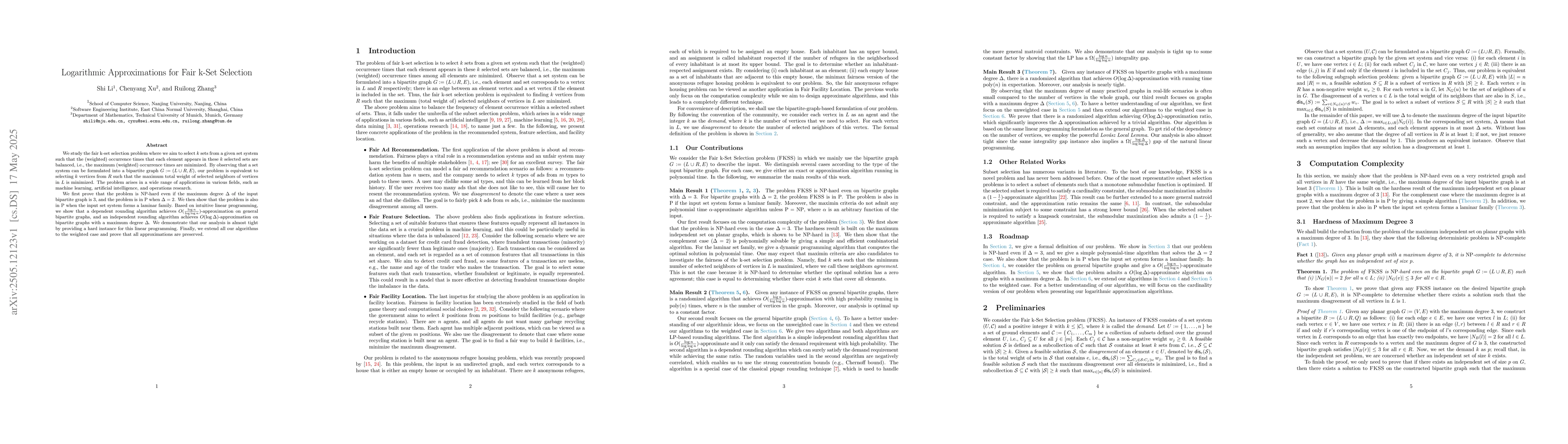 Thumbnail for Logarithmic Approximations for Fair k-Set Selection