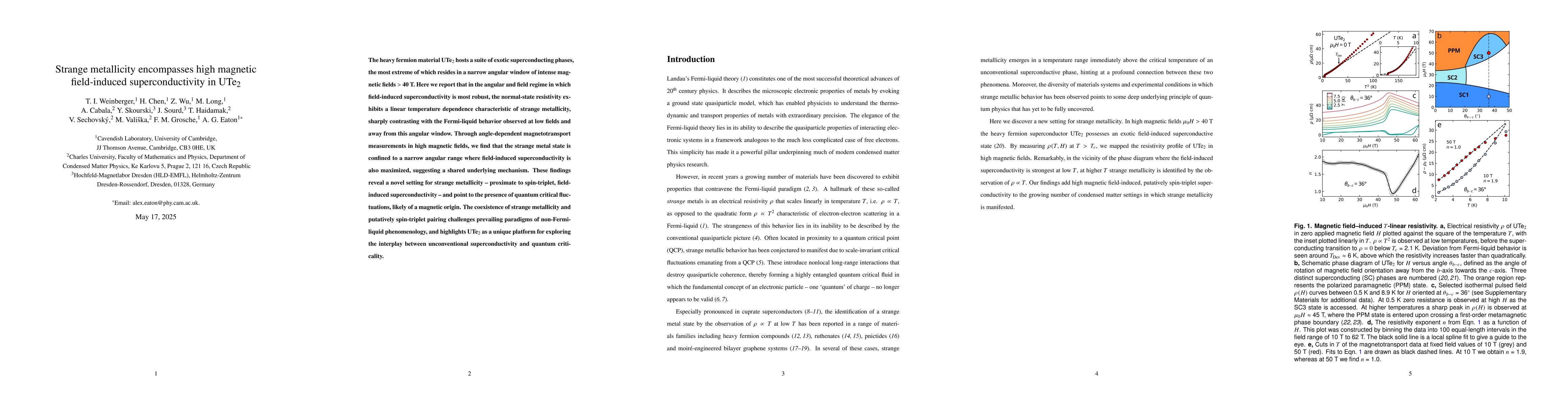 Thumbnail for Strange metallicity encompasses high magnetic field-induced
  superconductivity in UTe2