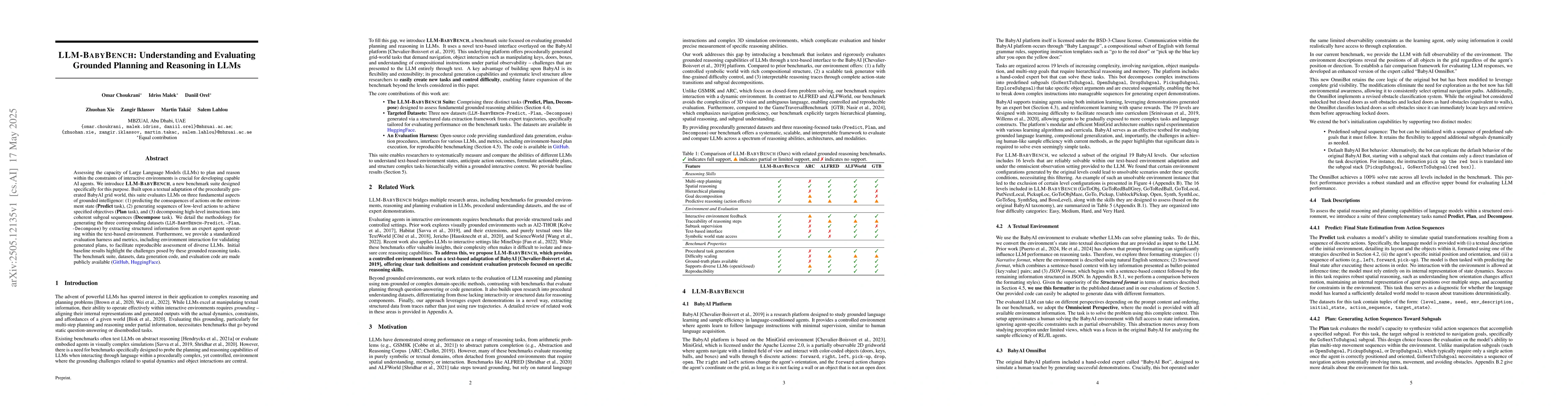 Thumbnail for LLM-BABYBENCH: Understanding and Evaluating Grounded Planning and
  Reasoning in LLMs