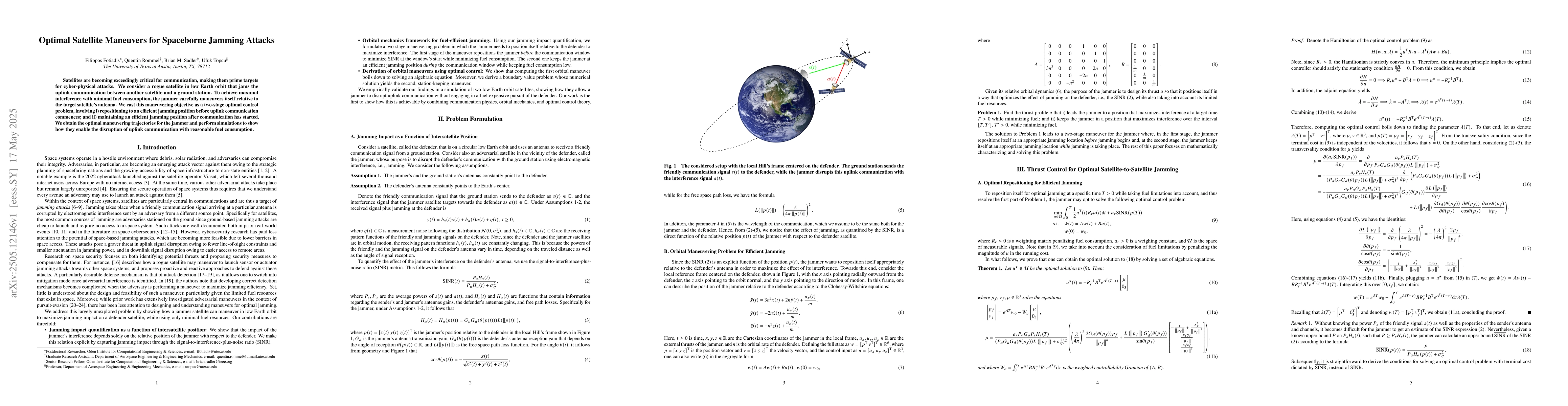 Thumbnail for Optimal Satellite Maneuvers for Spaceborne Jamming Attacks