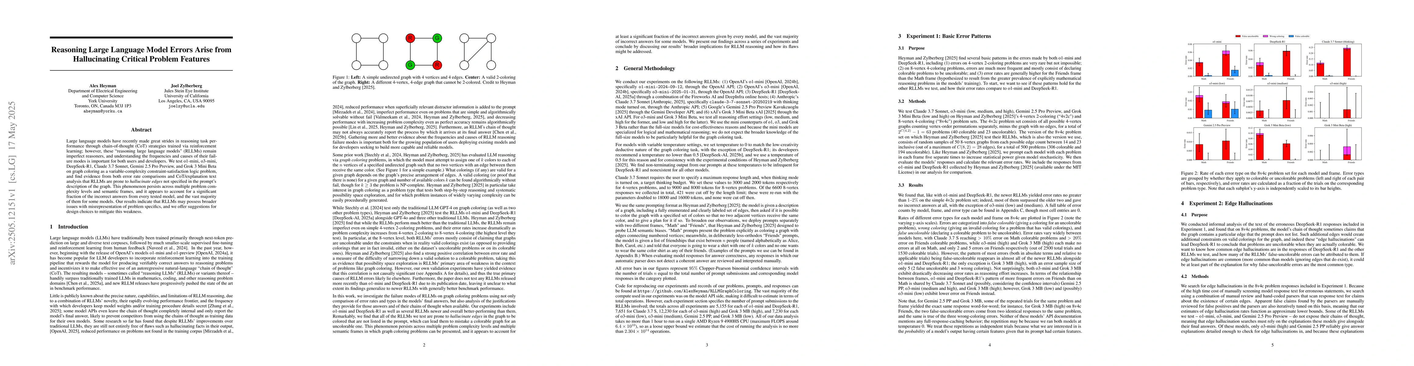 Thumbnail for Reasoning Large Language Model Errors Arise from Hallucinating Critical
  Problem Features