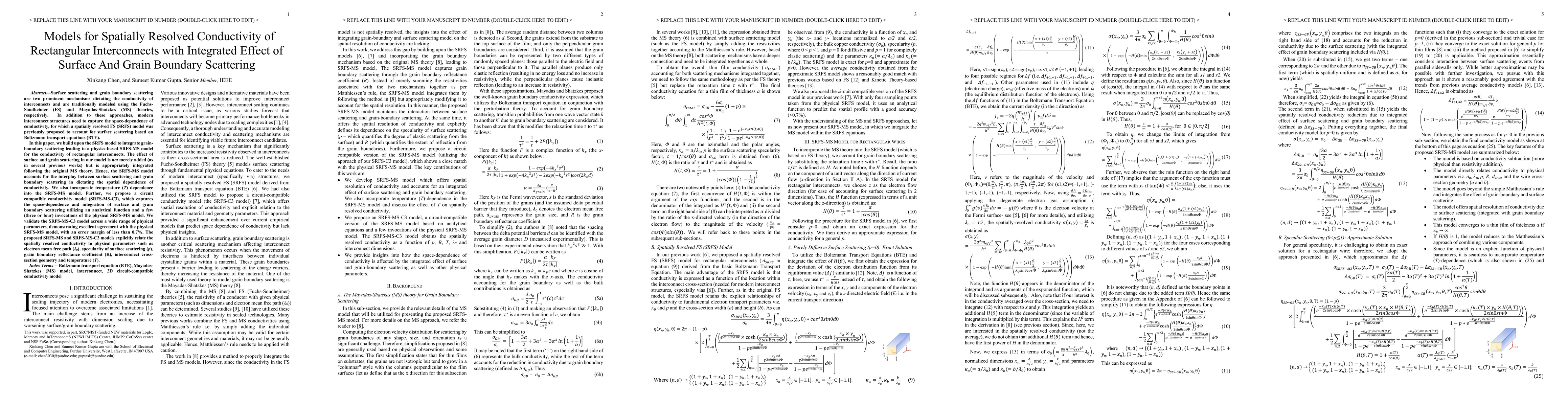 Thumbnail for Models for Spatially Resolved Conductivity of Rectangular Interconnects
  with Integrated Effect of Surface And Grain Boundary Scattering