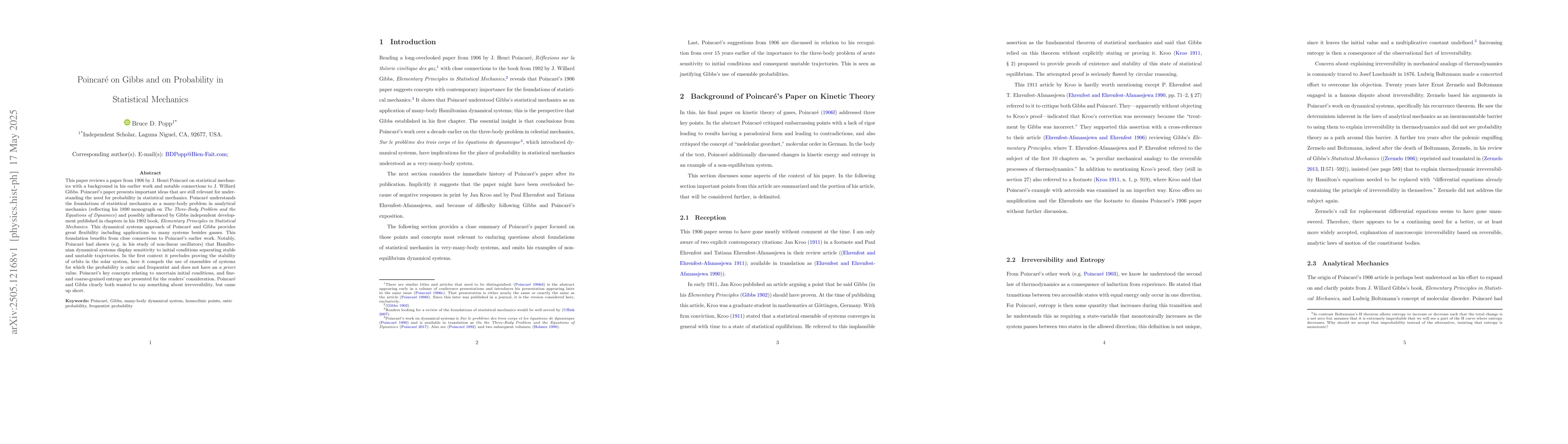 Thumbnail for Poincaré on Gibbs and on Probability in Statistical Mechanics