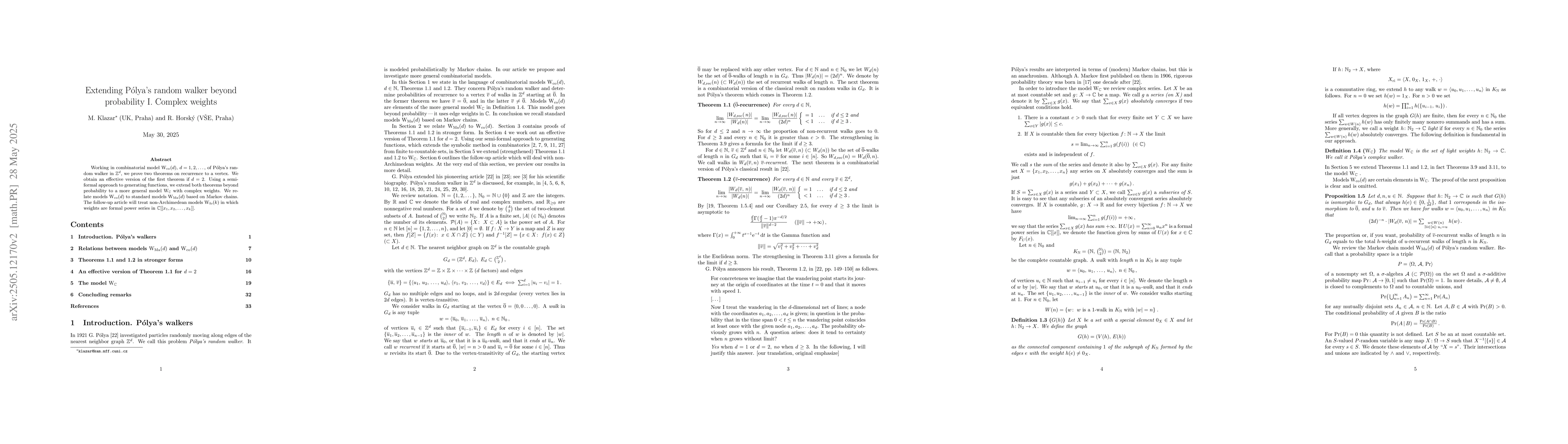 Thumbnail for Extending Pólya's random walker beyond probability I. Complex weights
