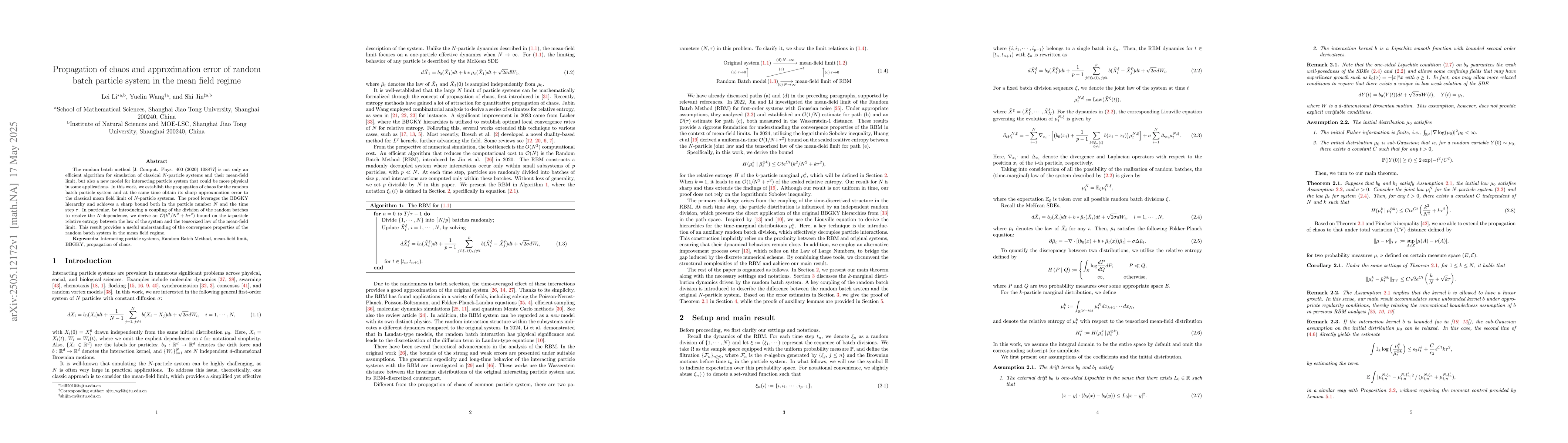 Thumbnail for Propagation of chaos and approximation error of random batch particle
  system in the mean field regime
