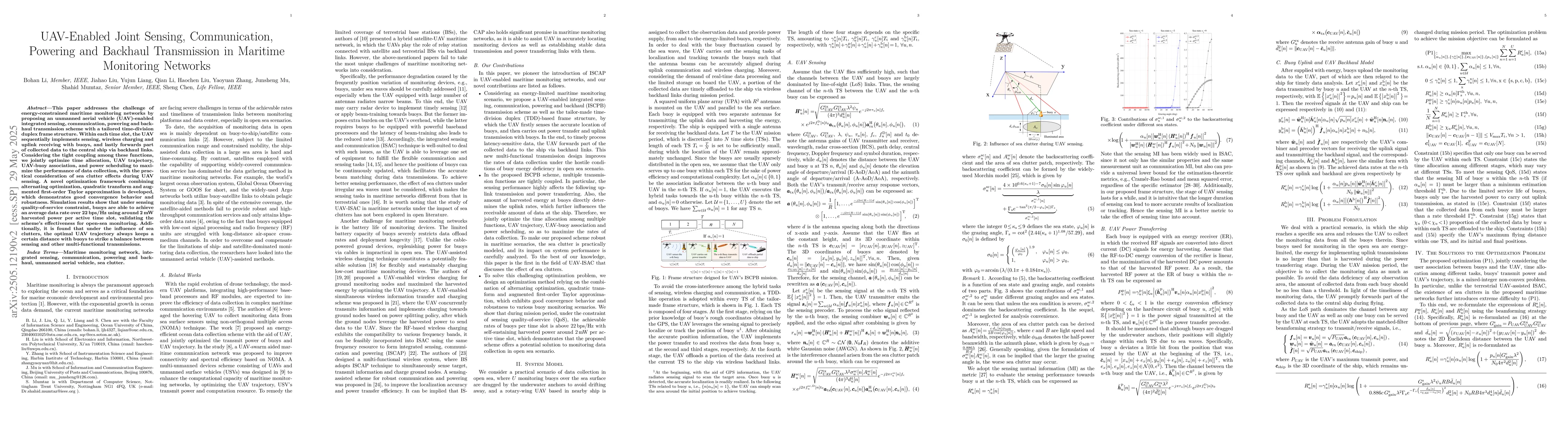 Thumbnail for UAV-Enabled Joint Sensing, Communication, Powering and Backhaul
  Transmission in Maritime Monitoring Networks