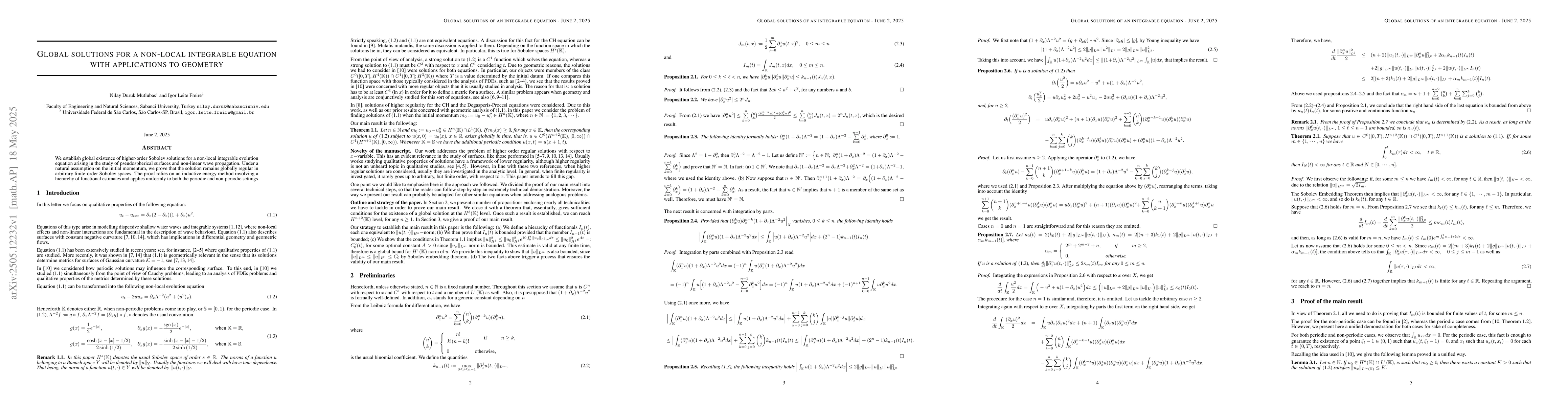 Thumbnail for Global solutions for a non-local integrable equation with applications
  to geometry