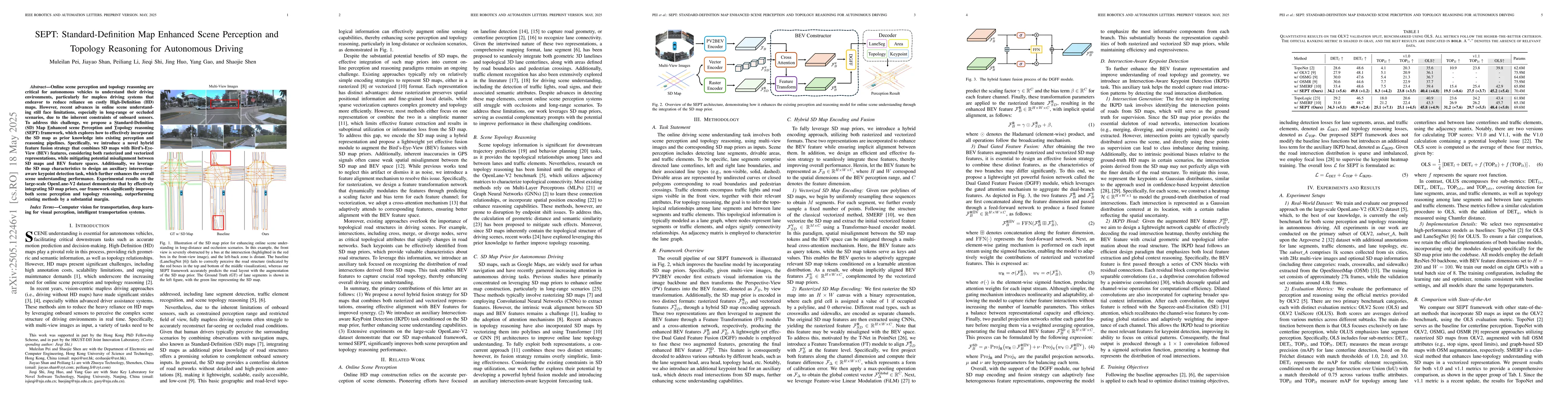 Thumbnail for SEPT: Standard-Definition Map Enhanced Scene Perception and Topology
  Reasoning for Autonomous Driving