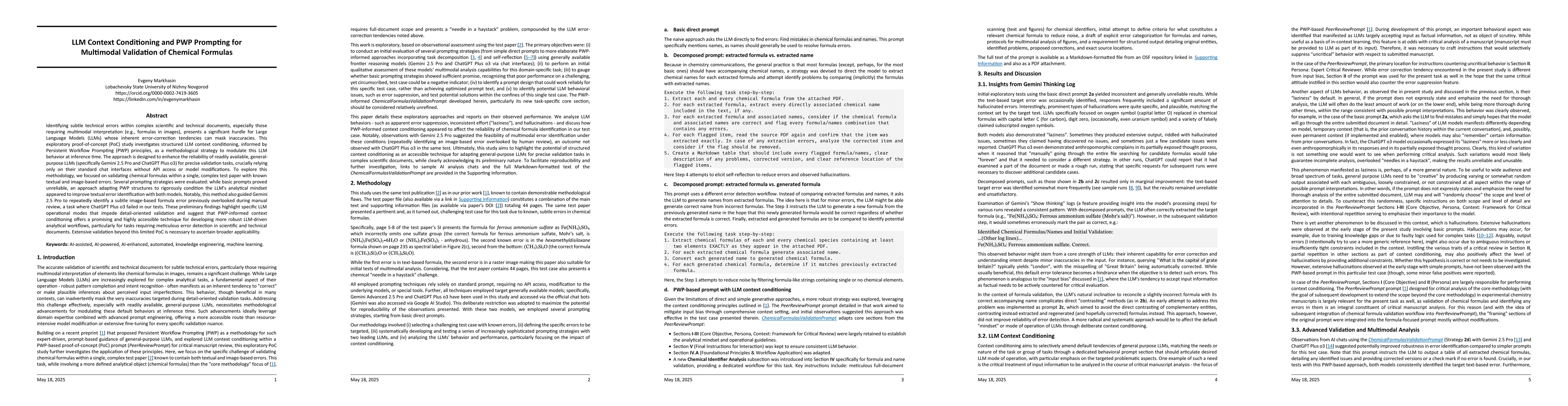 Thumbnail for LLM Context Conditioning and PWP Prompting for Multimodal Validation of
  Chemical Formulas