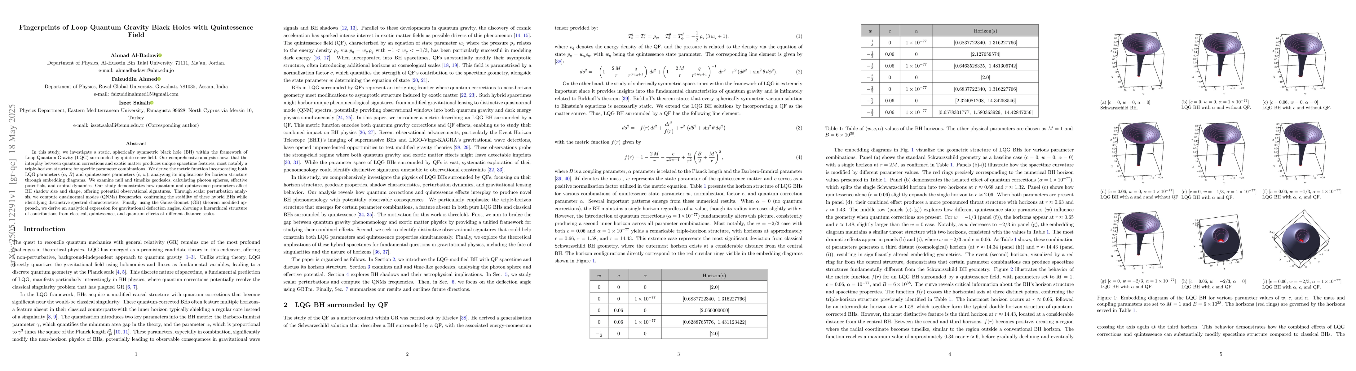 Thumbnail for Fingerprints of Loop Quantum Gravity Black Holes with Quintessence Field