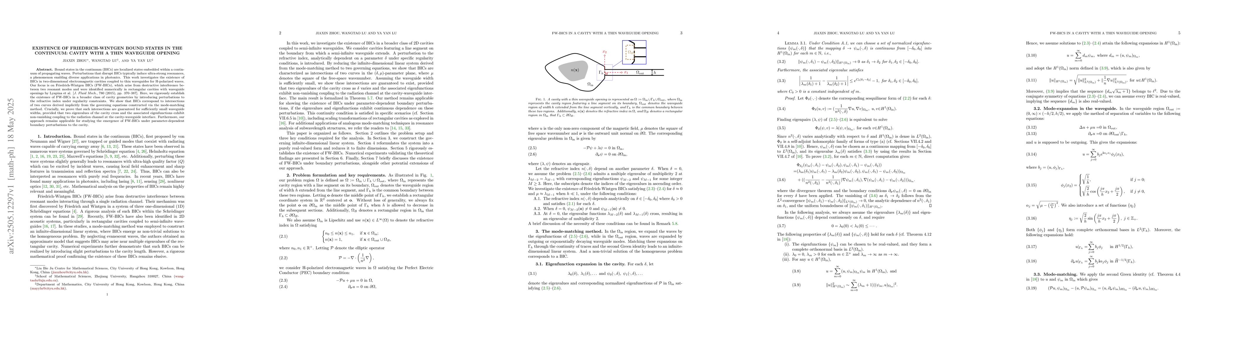 Thumbnail for Existence of Friedrich-Wintgen Bound States in the Continuum: Cavity
  with a Thin Waveguide Opening
