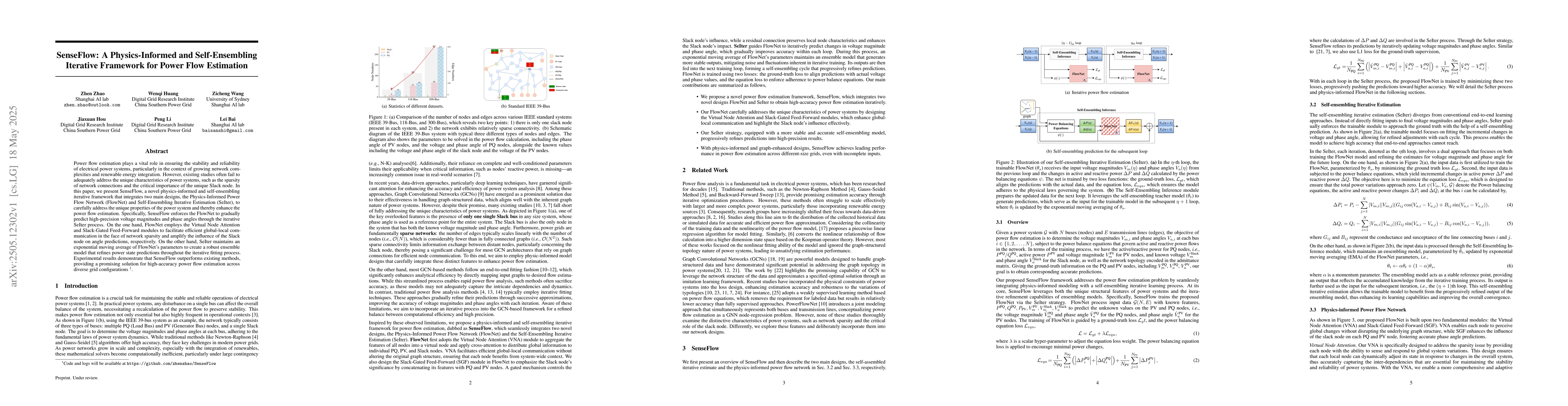 Thumbnail for SenseFlow: A Physics-Informed and Self-Ensembling Iterative Framework
  for Power Flow Estimation