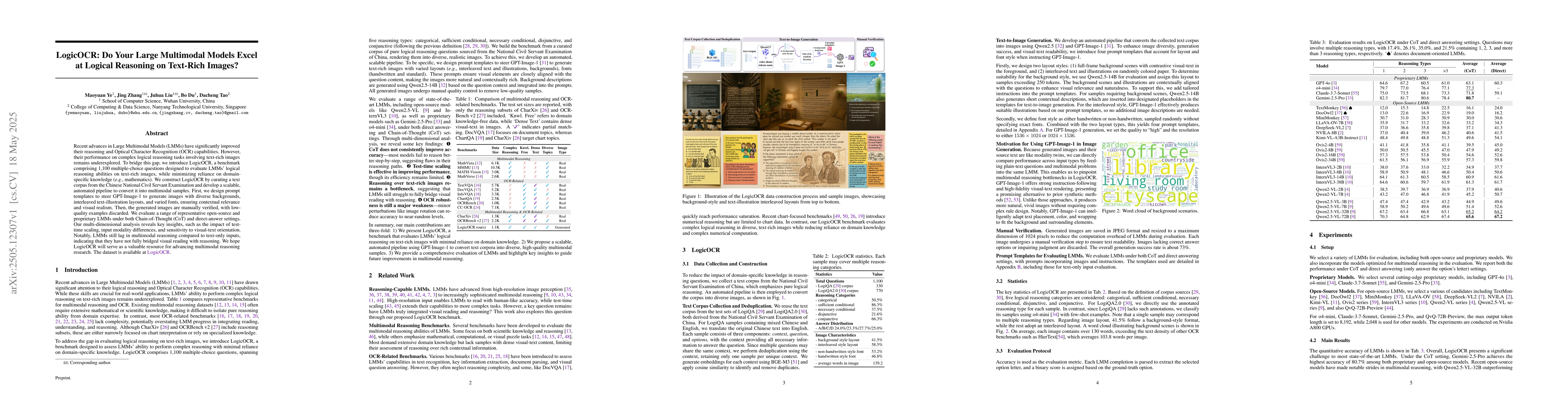Thumbnail for LogicOCR: Do Your Large Multimodal Models Excel at Logical Reasoning on
  Text-Rich Images?