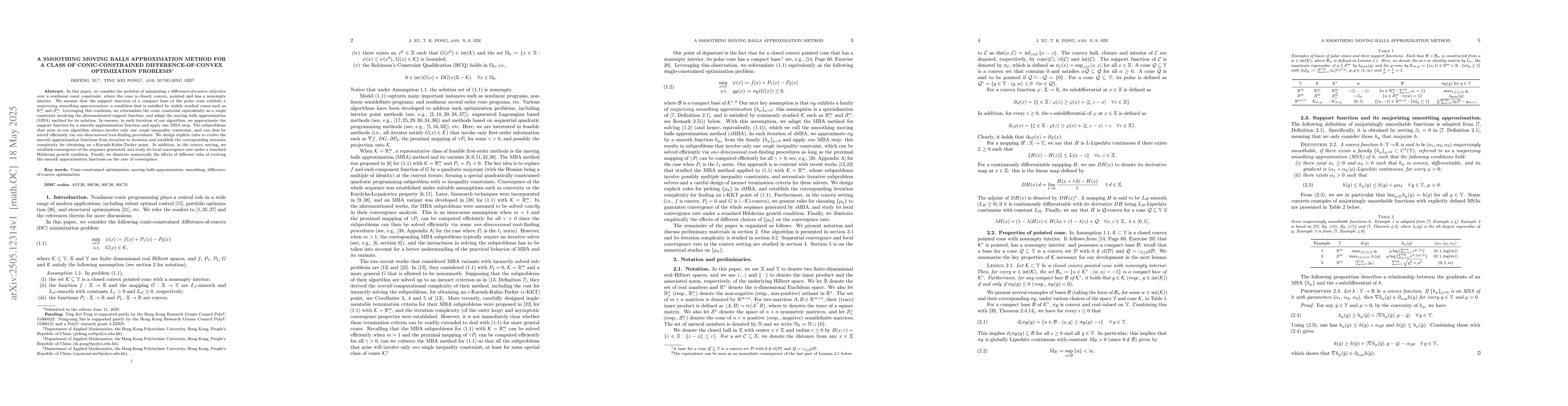 Thumbnail for A smoothing moving balls approximation method for a class of
  conic-constrained difference-of-convex optimization problems