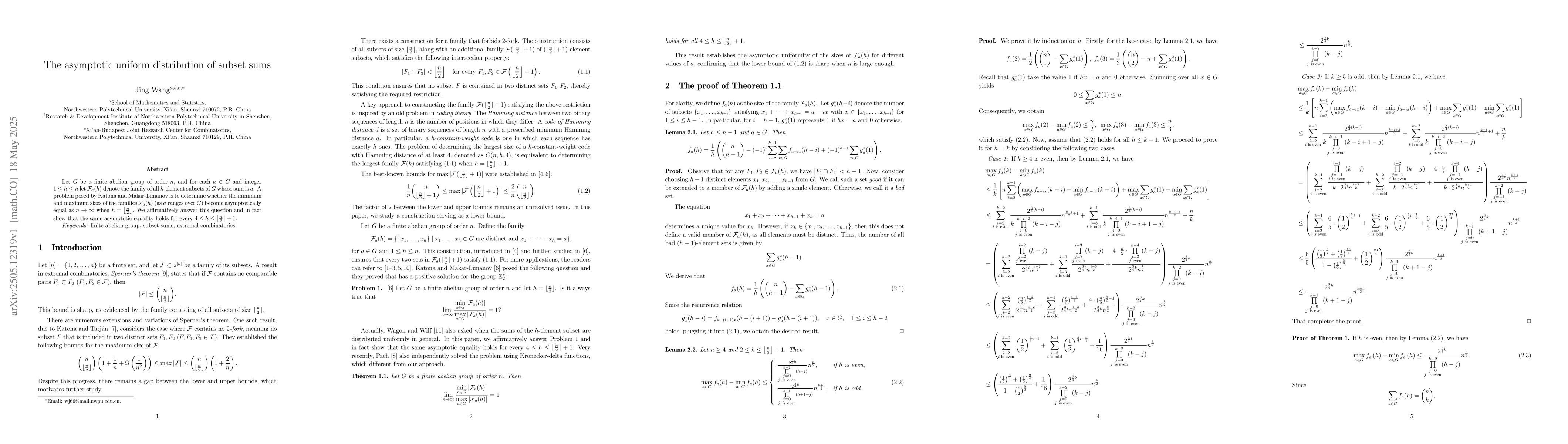 Thumbnail for The asymptotic uniform distribution of subset sums