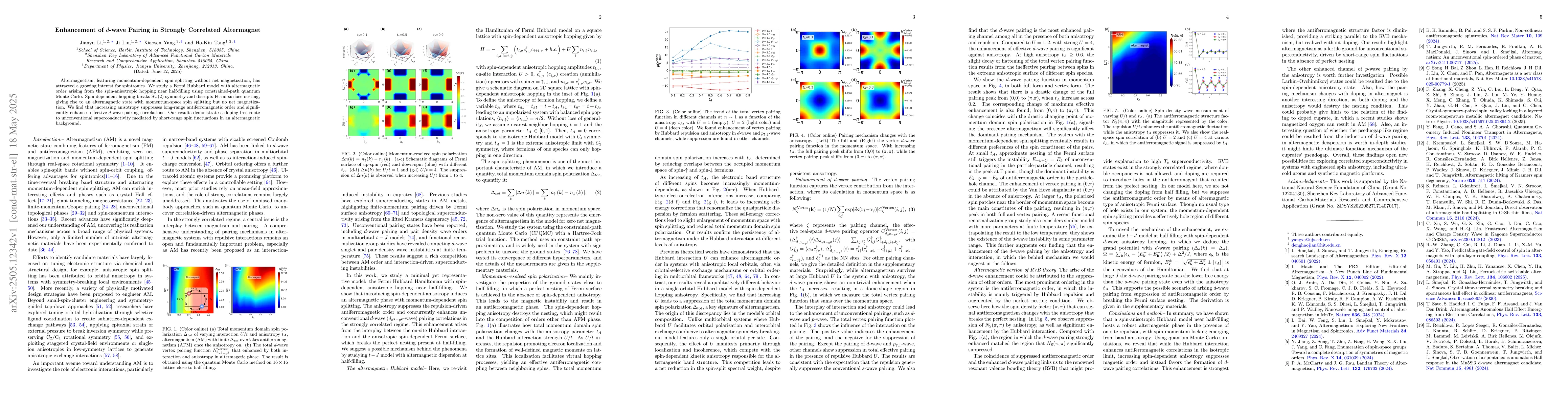 Thumbnail for Enhancement of d-wave Pairing in Strongly Correlated Altermagnet