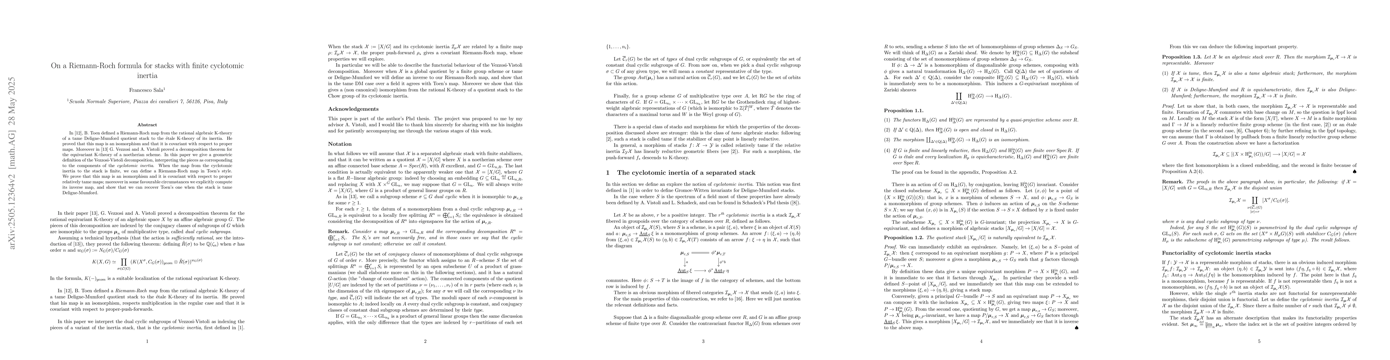 Thumbnail for On a Riemann-Roch formula for stacks with finite cyclotomic inertia