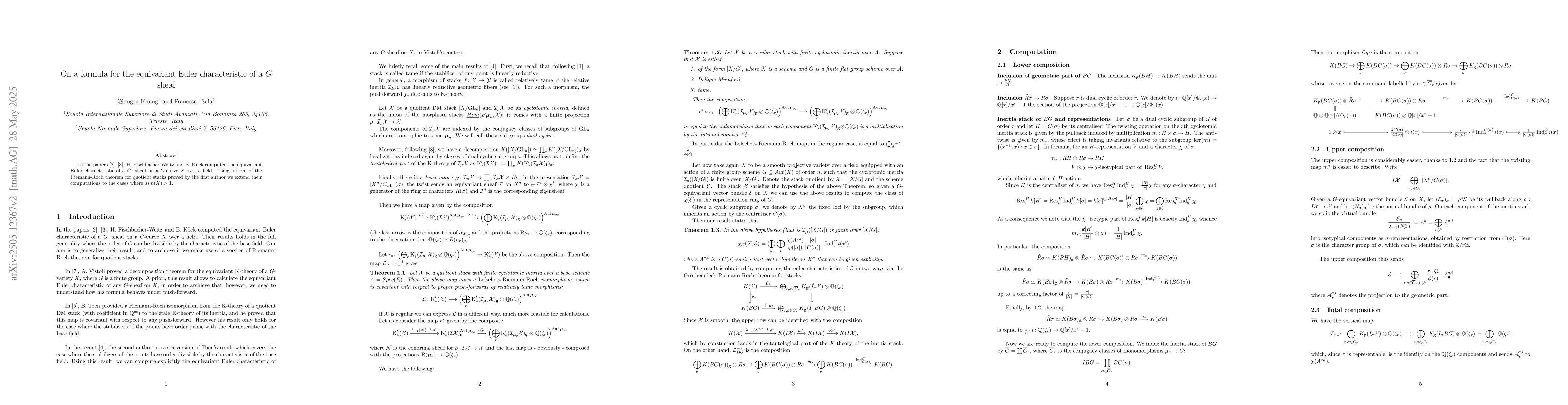 Thumbnail for On a formula for the equivariant Euler characteristic of a $G$-sheaf