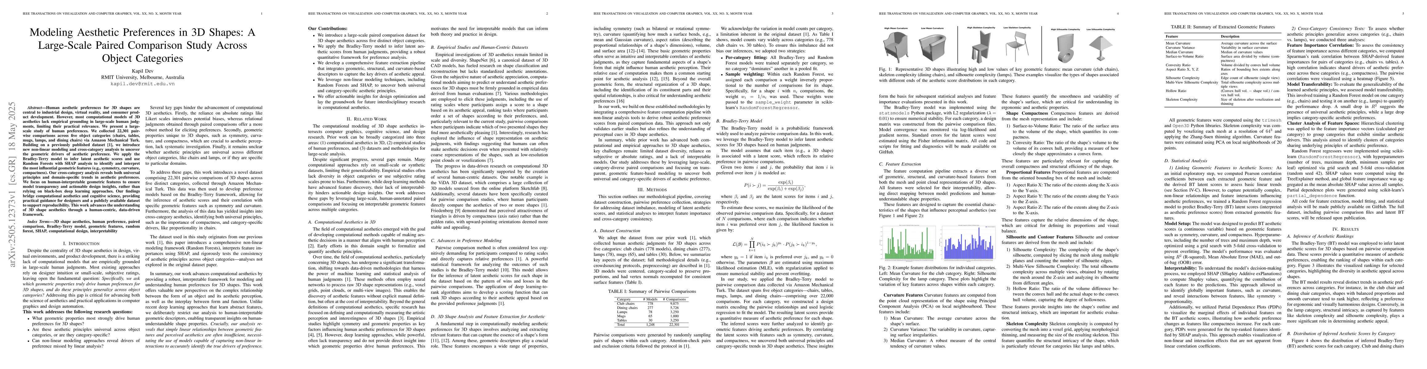 Thumbnail for Modeling Aesthetic Preferences in 3D Shapes: A Large-Scale Paired
  Comparison Study Across Object Categories