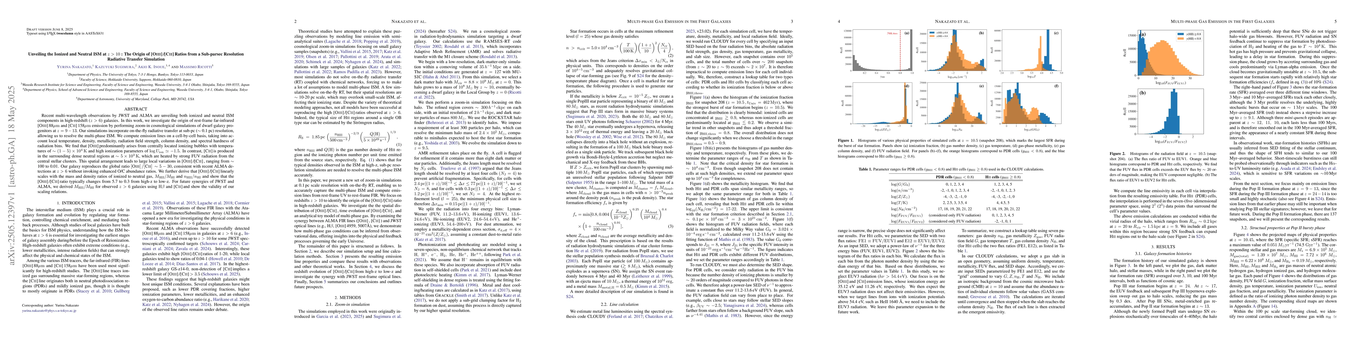 Thumbnail for Unveiling the Ionized and Neutral ISM at z > 10 : The Origin of [O III]
  /[C II] Ratios from a Sub-parsec Resolution Radiative Transfer Simulation