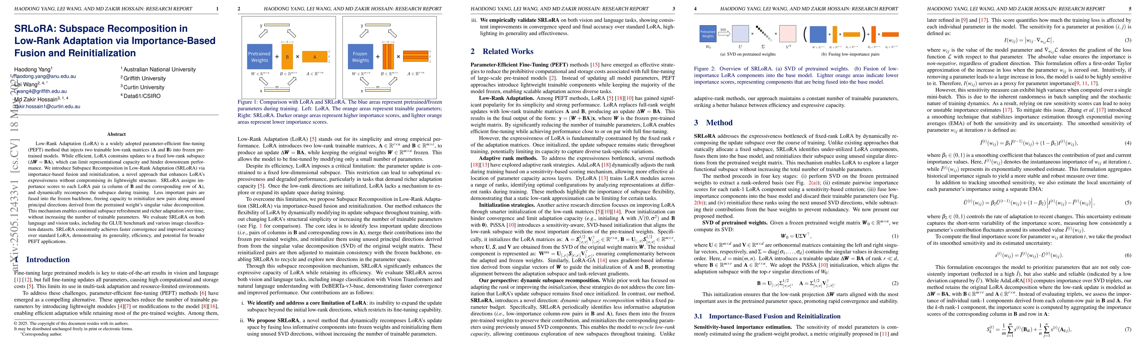 Thumbnail for SRLoRA: Subspace Recomposition in Low-Rank Adaptation via
  Importance-Based Fusion and Reinitialization