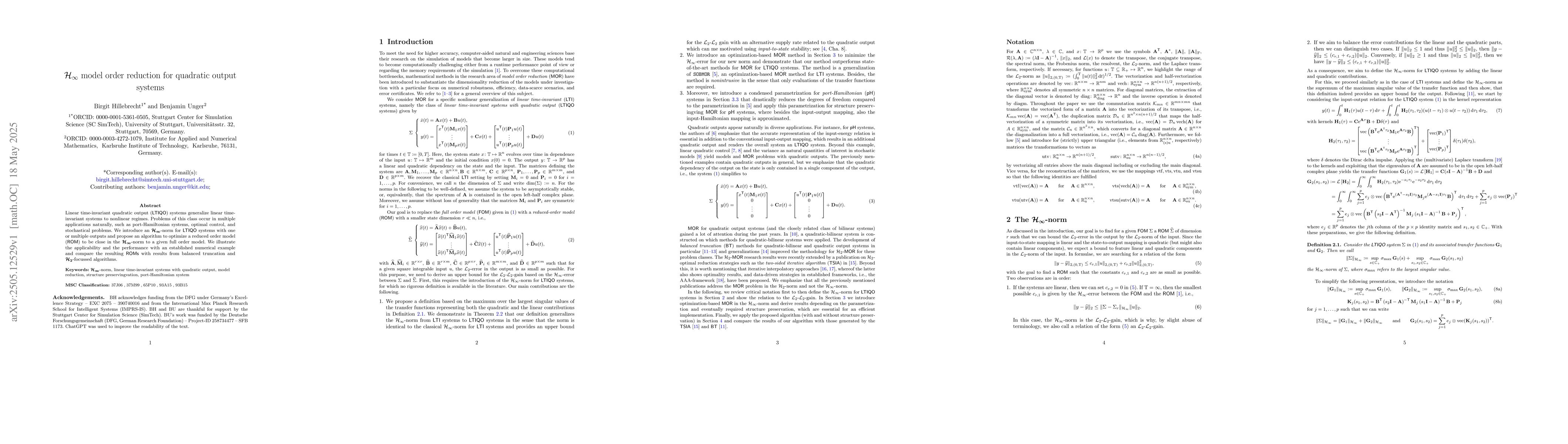 Thumbnail for $\mathcal{H}_\infty$ model order reduction for quadratic output systems