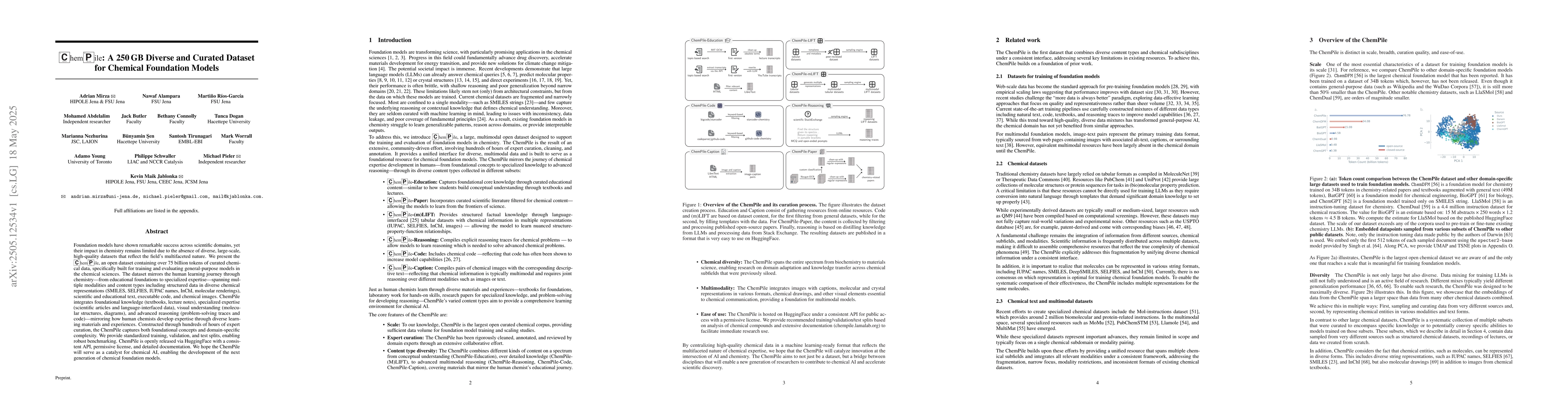 Thumbnail for ChemPile: A 250GB Diverse and Curated Dataset for Chemical Foundation
  Models