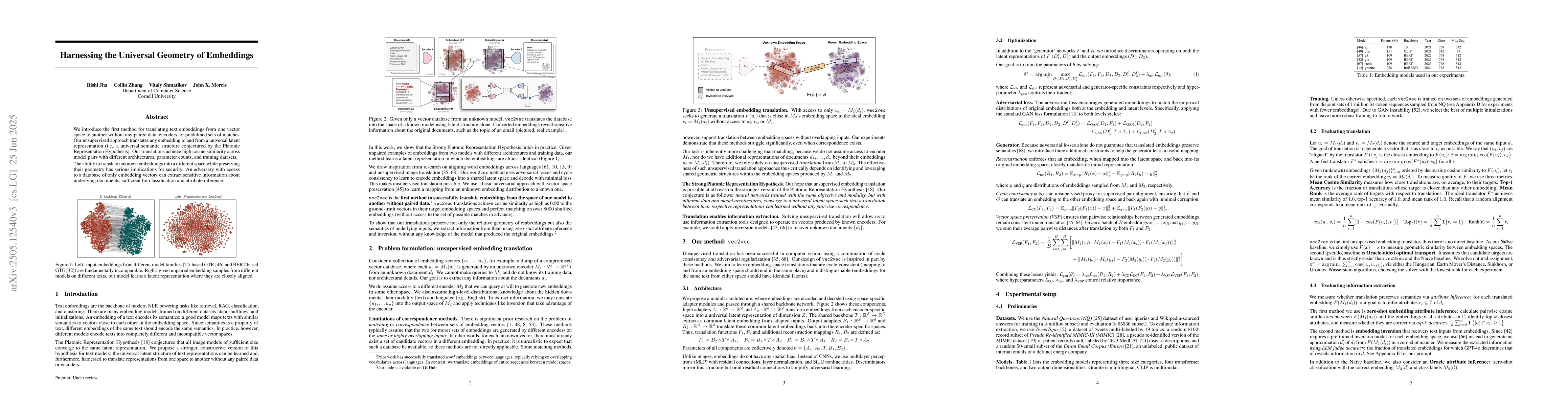 Thumbnail for Harnessing the Universal Geometry of Embeddings