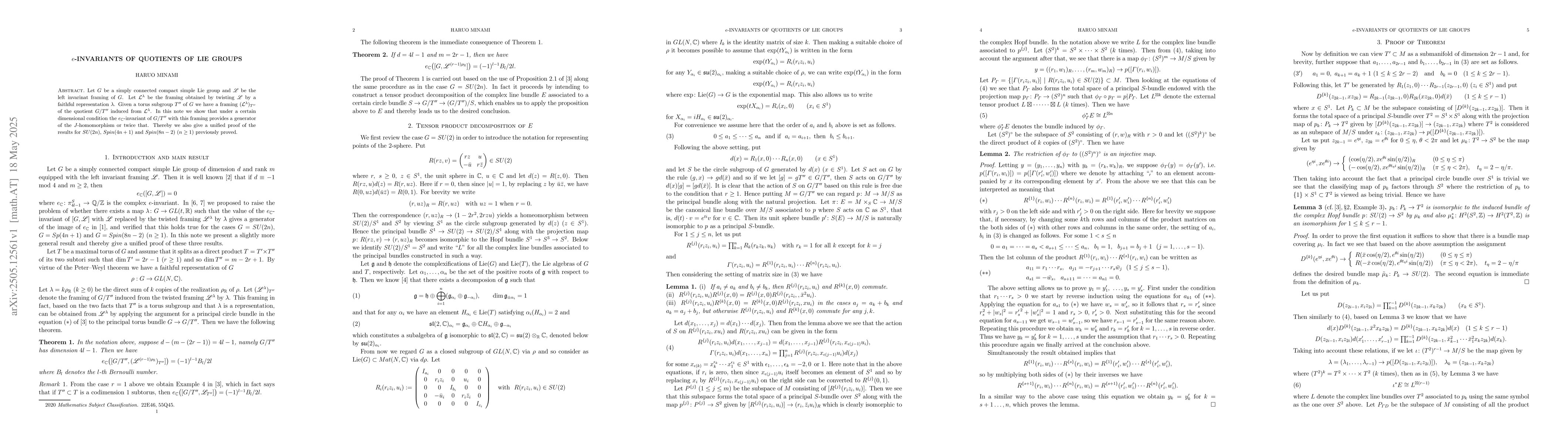 Thumbnail for $e$-invariants of quotients of Lie groups