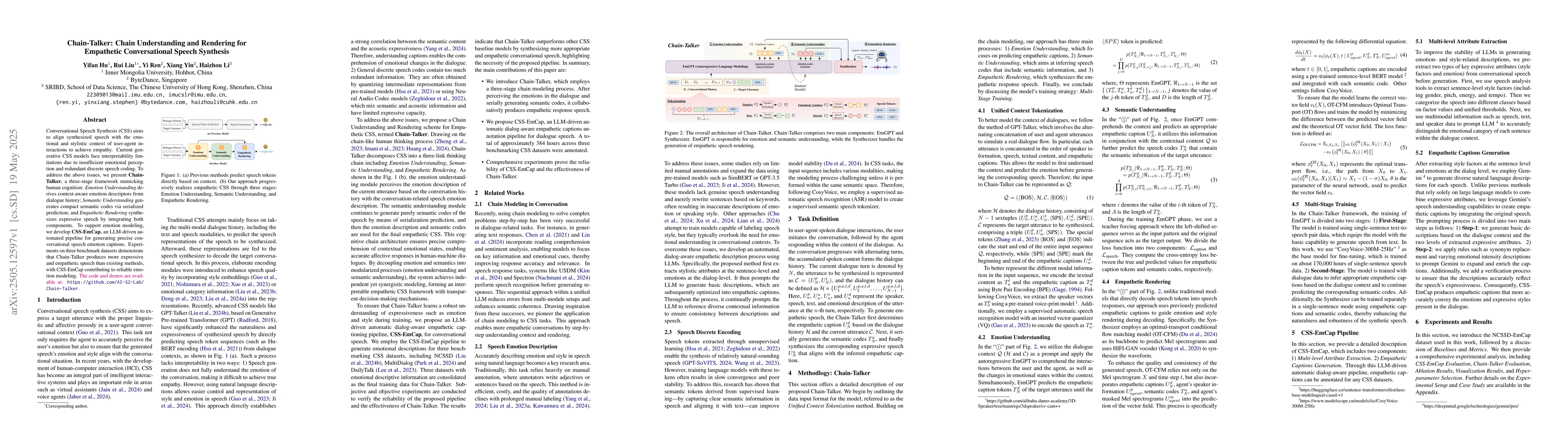 Thumbnail for Chain-Talker: Chain Understanding and Rendering for Empathetic
  Conversational Speech Synthesis
