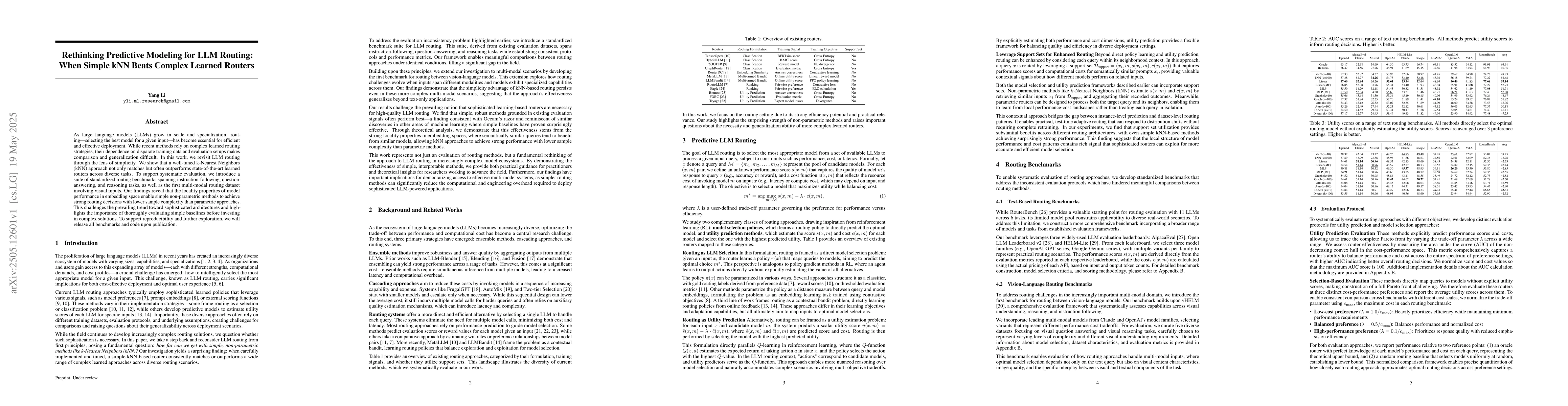 Thumbnail for Rethinking Predictive Modeling for LLM Routing: When Simple kNN Beats
  Complex Learned Routers
