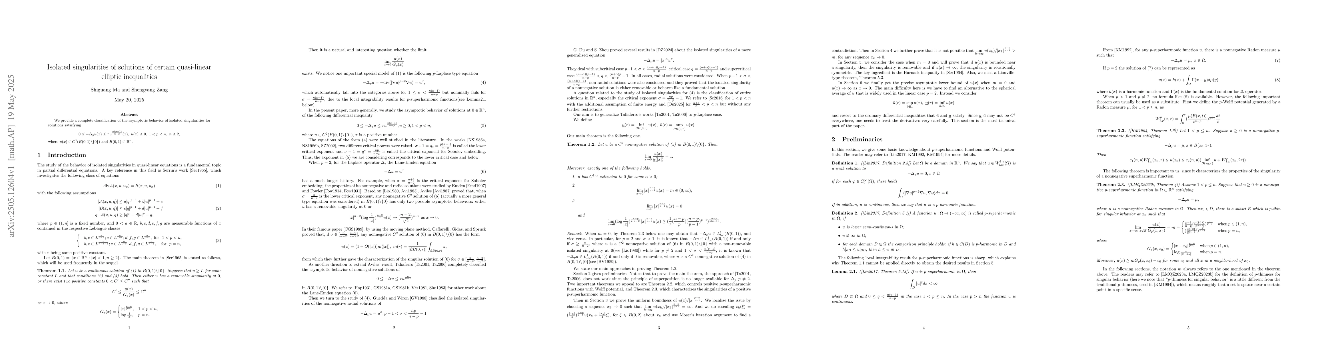 Thumbnail for Isolated singularities of solutions of certain quasi-linear elliptic
  inequalities