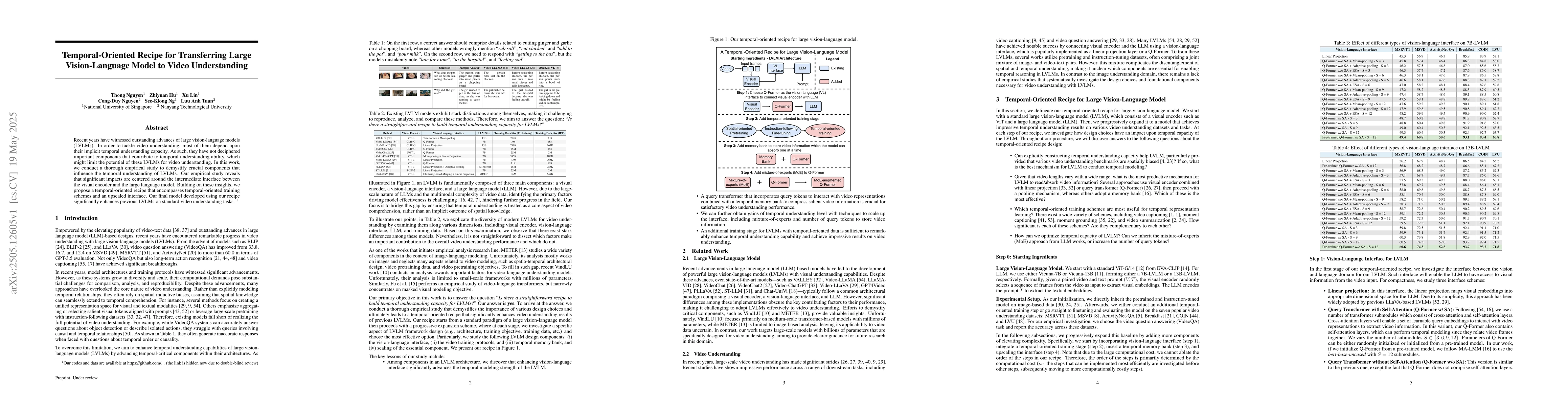 Thumbnail for Temporal-Oriented Recipe for Transferring Large Vision-Language Model to
  Video Understanding