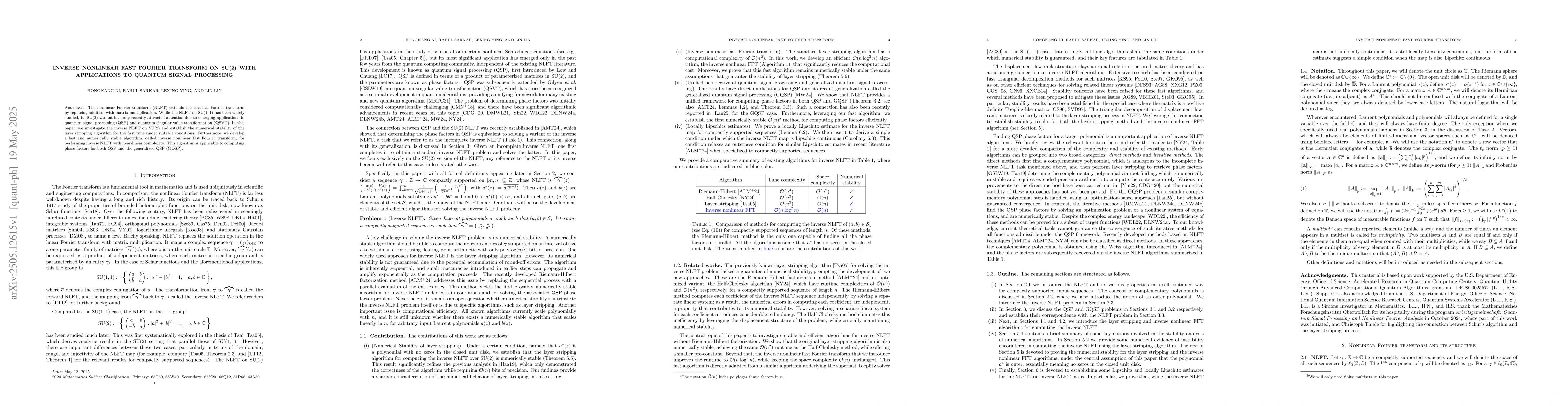 Thumbnail for Inverse nonlinear fast Fourier transform on SU(2) with applications to
  quantum signal processing