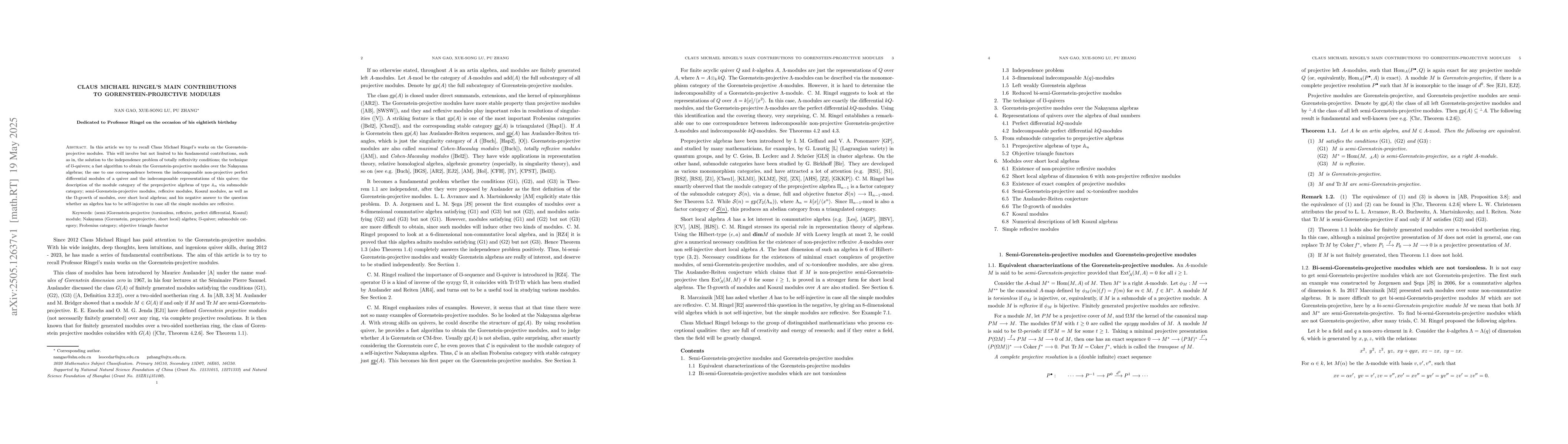 Thumbnail for Claus Michael Ringel's main contributions to Gorenstein-projective
  modules