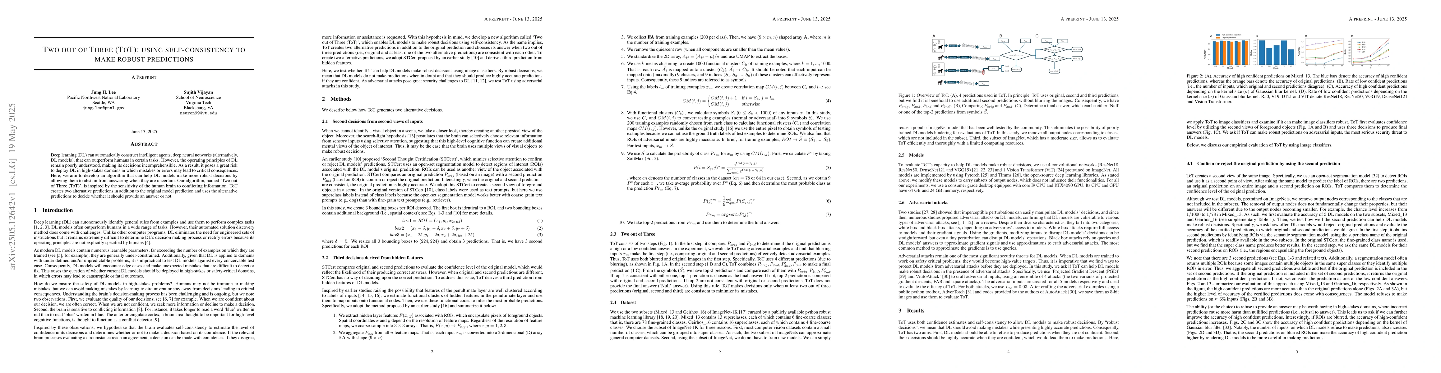 Thumbnail for Two out of Three (ToT): using self-consistency to make robust
  predictions
