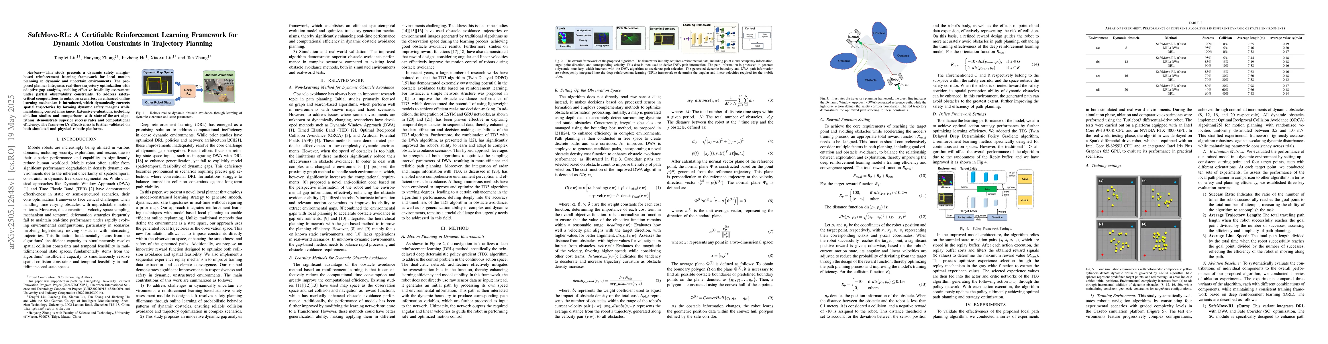 Thumbnail for SafeMove-RL: A Certifiable Reinforcement Learning Framework for Dynamic
  Motion Constraints in Trajectory Planning