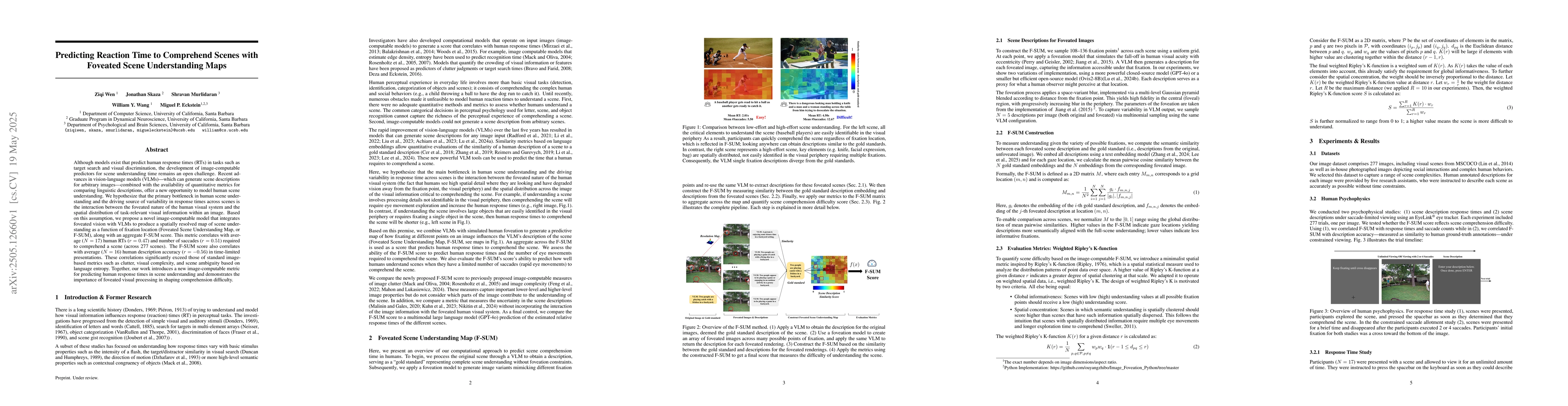 Thumbnail for Predicting Reaction Time to Comprehend Scenes with Foveated Scene
  Understanding Maps