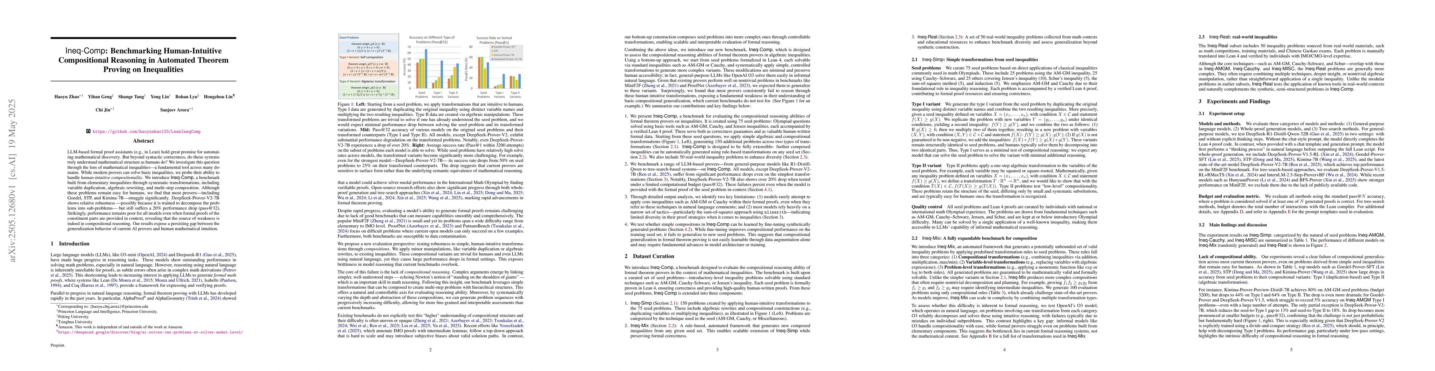 Thumbnail for Ineq-Comp: Benchmarking Human-Intuitive Compositional Reasoning in
  Automated Theorem Proving on Inequalities