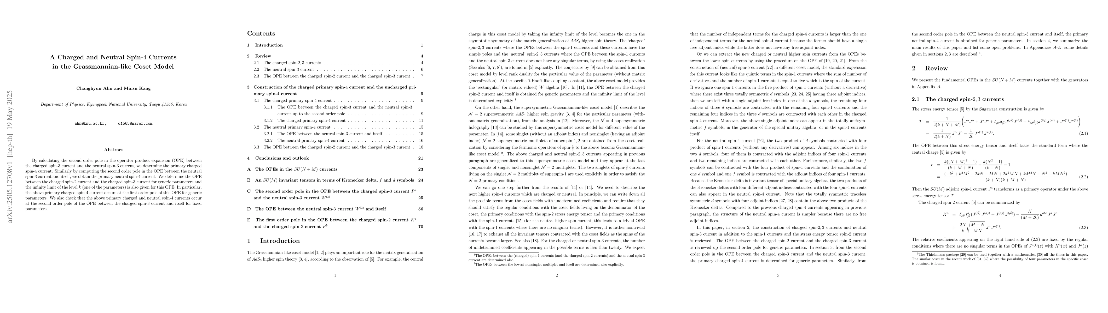 Thumbnail for A Charged and Neutral Spin-$4$ Currents in the Grassmannian-like Coset
  Model