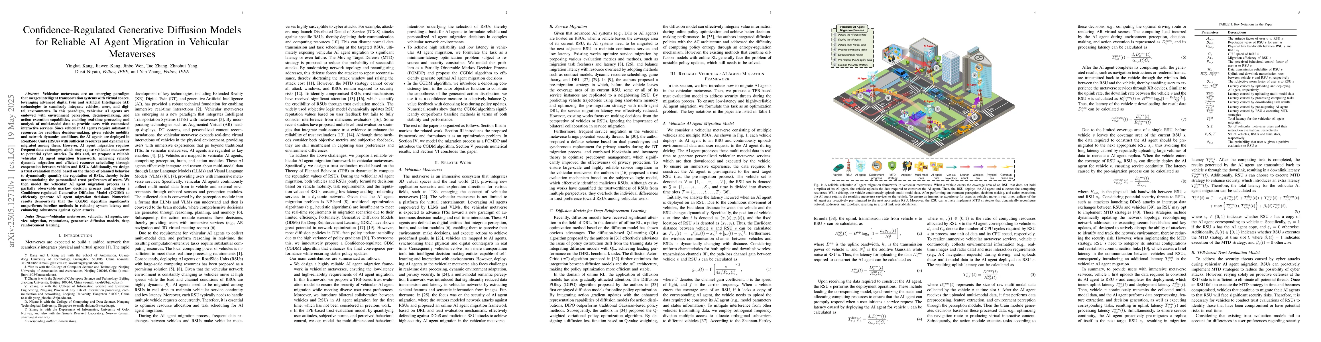 Thumbnail for Confidence-Regulated Generative Diffusion Models for Reliable AI Agent
  Migration in Vehicular Metaverses